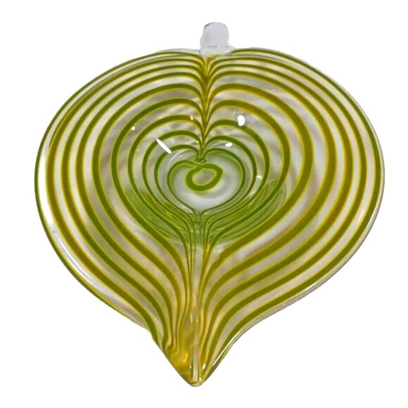 Mid Century Murano Centerpiece Bowl Tyra Lundgren Leaf Stripes Green Yellow - Picture 1 of 16